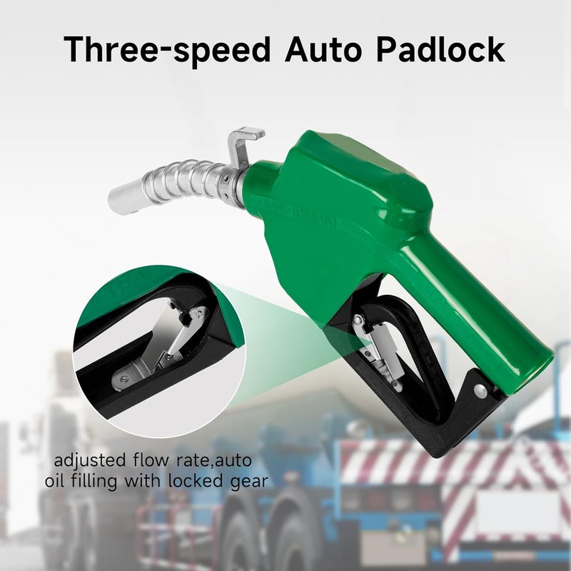 BreAro 3/4" NPT Automatic Fuel Nozzle with Hook, Gas Pump Handle Fuel Nozzle with 3-speed Padlock (9-16 GPM) for Gasoline, Diesel, Biodiesel up to B20, E15 & Kerosene - Image 3